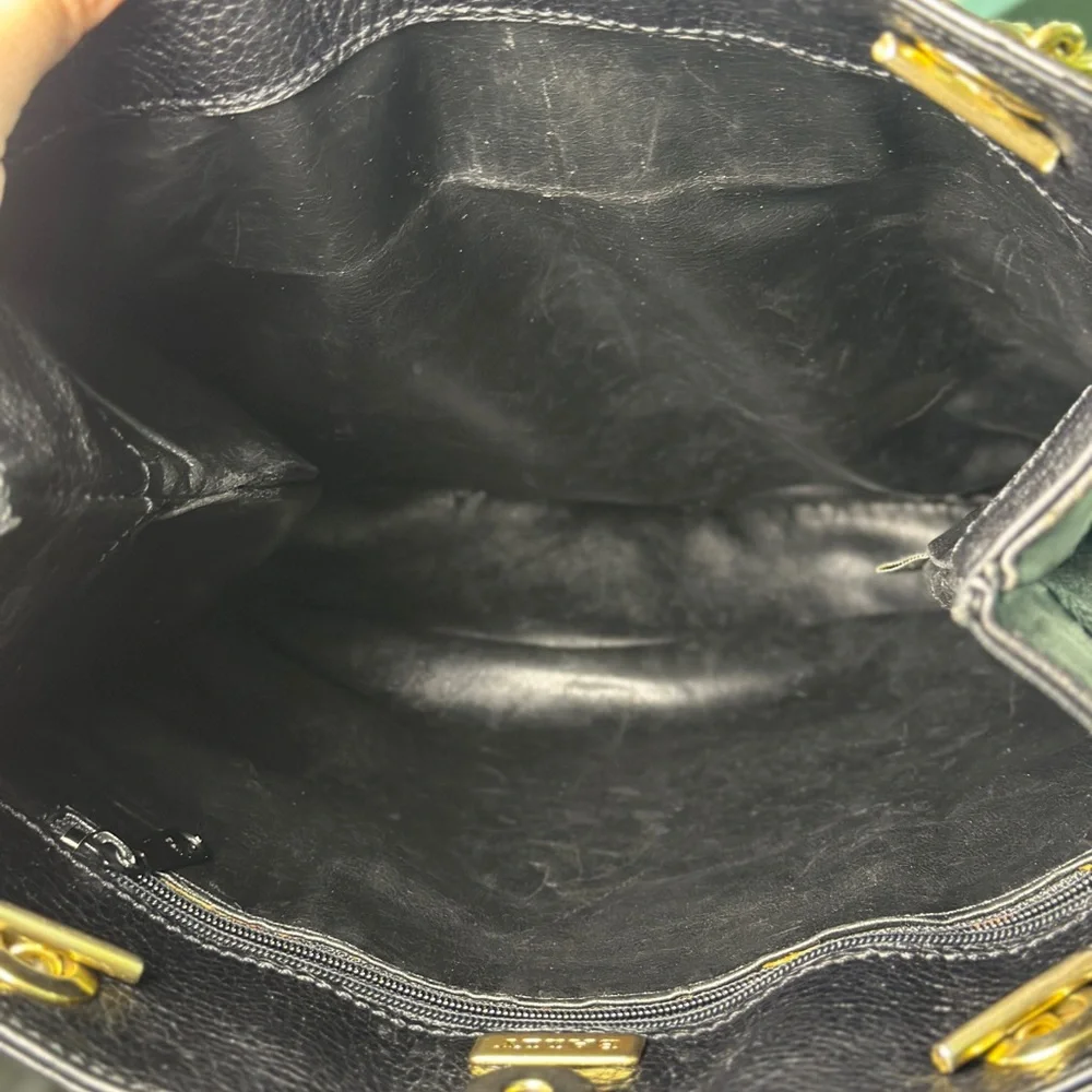 Vintage Bally Pebble Leather Bucket Shoulder Bag Gold Chain Front Flap Pocket - Picture 5 of 8